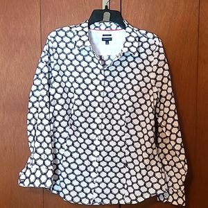 NWOT Talbots white & black chain print button up long sleeve blouse Sz 14 or L
